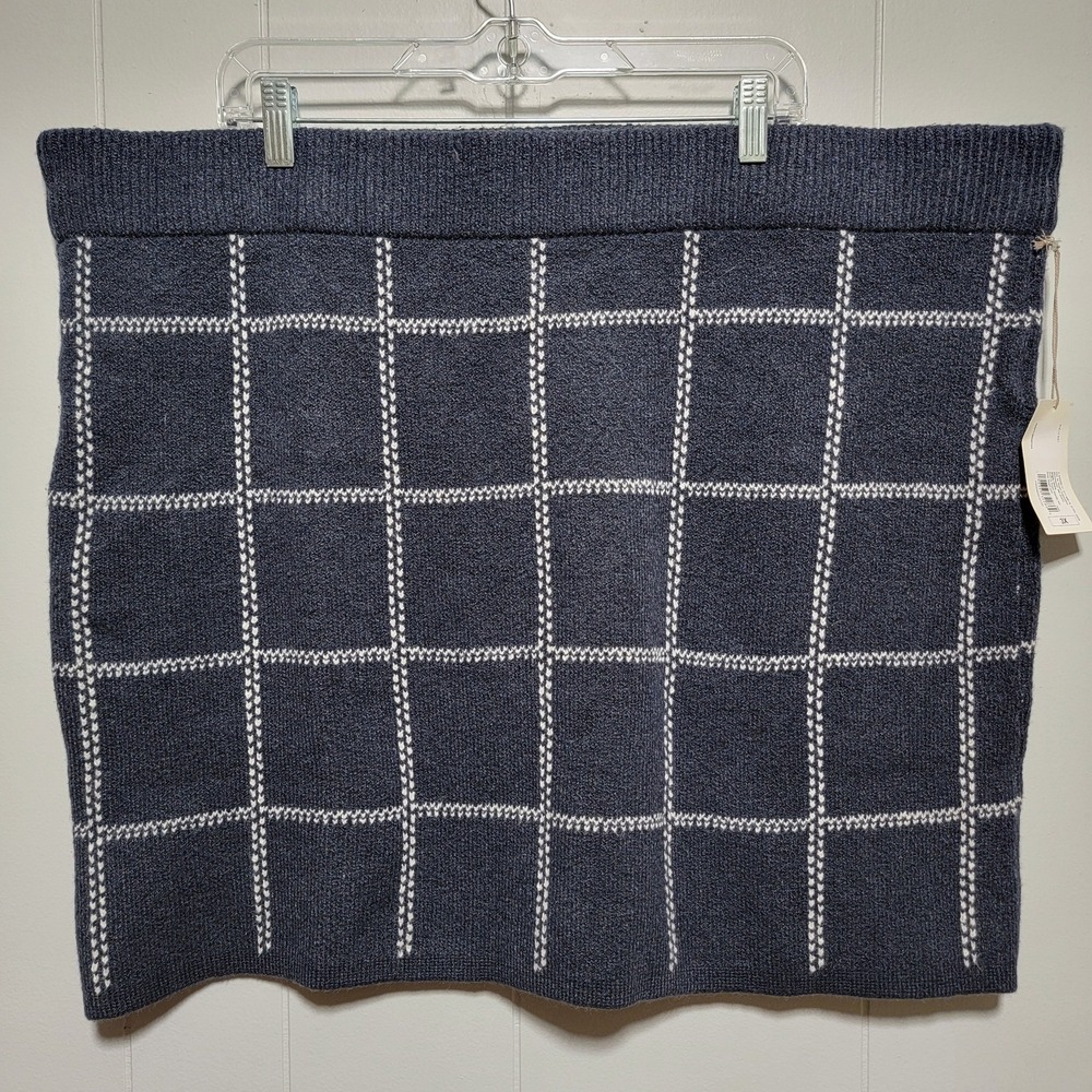 A New Day‎ Navy Blue Windowpane Plaid Knit Mini Sweater Skirt Plus Size 3X NWT